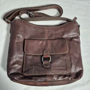 Jack Georges Voyager Buffalo Leather Hobo Crossbody Handbag Adjustable Brown
